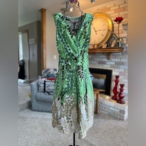 TALBOTS Woman Floral Sleeveless Green Beige Flowers Summer Midi Dress Size 20W